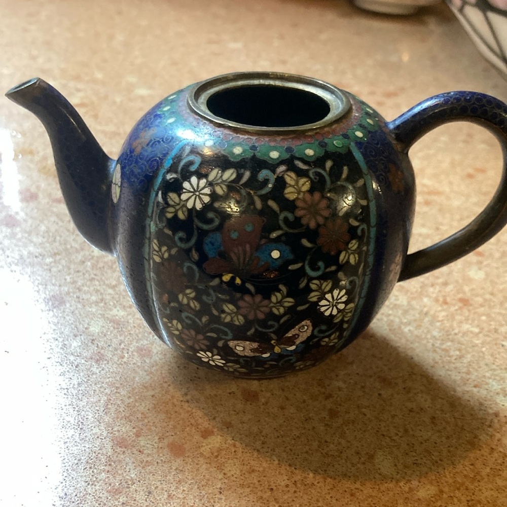 Teapot CLOISONNÉ’’ mini inlaid teapot. No cover. Historical worn marks